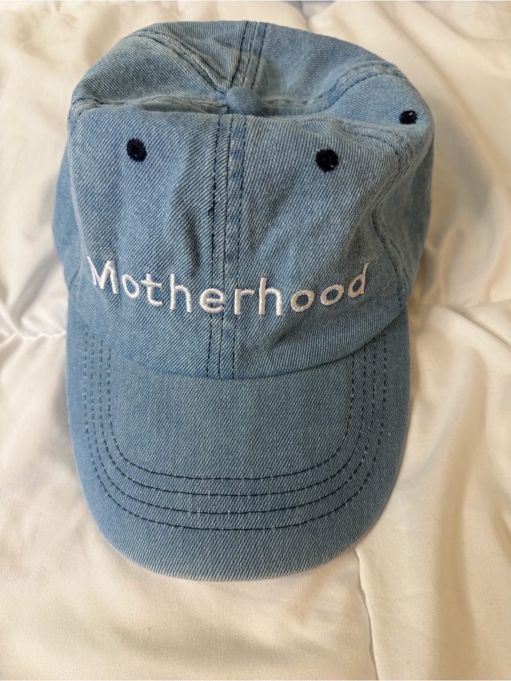 Motherhood Light Blue Denim-Style Cap with White Embroidery